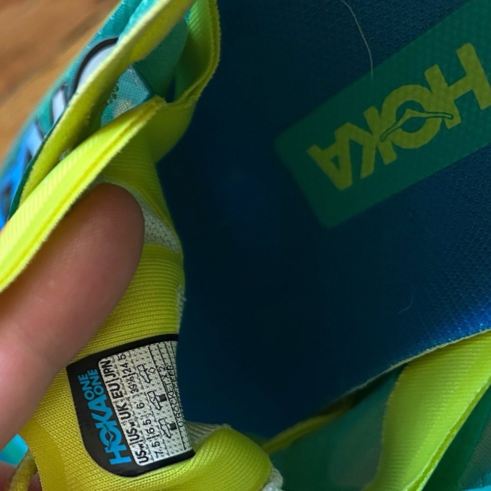 Hoka Teal and Lime Running Shoes - Picture 4 of 6